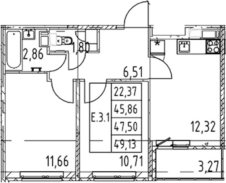 2-комнатная квартира 45.86 м², 12/12 эт., ЖК «Полис ЛАВрики»